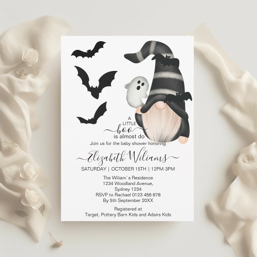 Black White Halloween Gnome Little Boo Baby  Invitation
