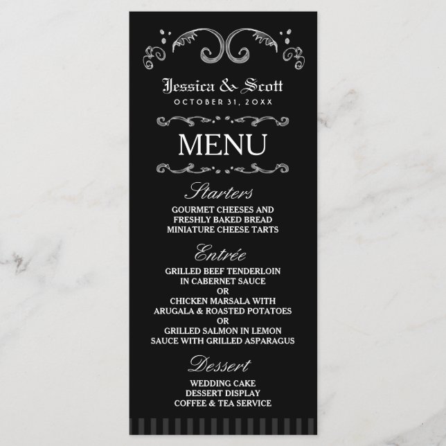 Black & White Halloween Gothic Wedding Menu (Front)