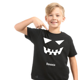 Black White Halloween Scary Face Custom Name Kids T-Shirt