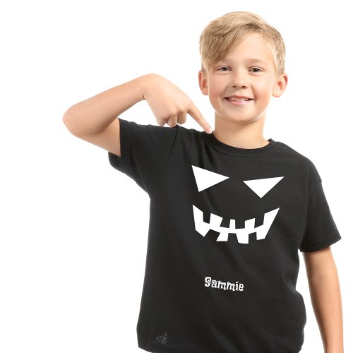 Black White Halloween Scary Face Custom Name Kids T_Shirt