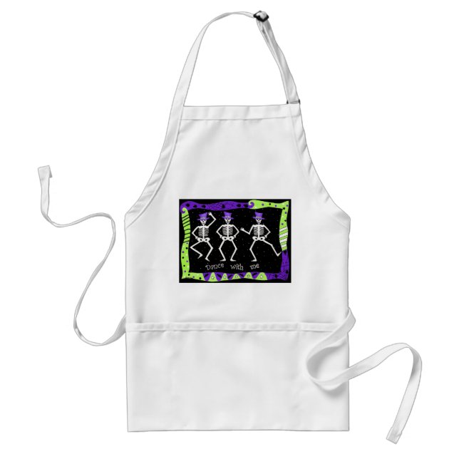Black White Halloween Skeleton Bones Dance Adult Apron (Front)