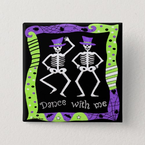 Black White Halloween Skeleton Bones Dance Button