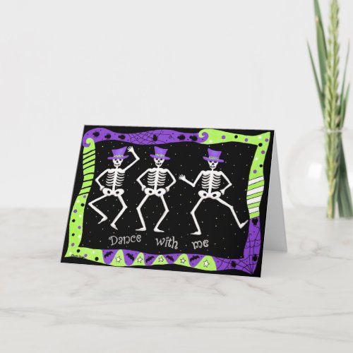 Black White Halloween Skeleton Bones Dance Card