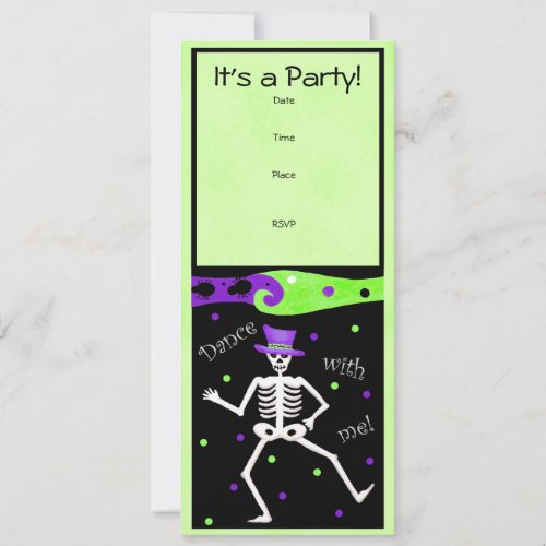 Black White Halloween Skeleton Bones Dance Invitation