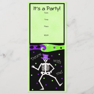 Black White Halloween Skeleton Bones Dance Invitation