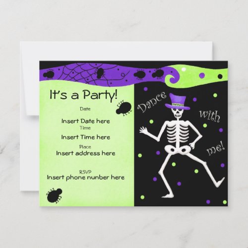 Black White Halloween Skeleton Bones Dance Invitation