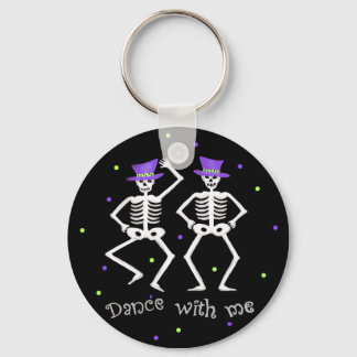 Black White Halloween Skeleton Bones Dance Keychain