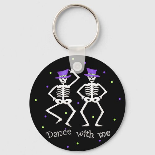 Black White Halloween Skeleton Bones Dance Keychain