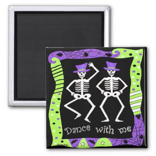 Black White Halloween Skeleton Bones Dance Magnet