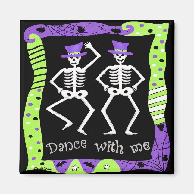 Black White Halloween Skeleton Bones Dance Magnet (Front)