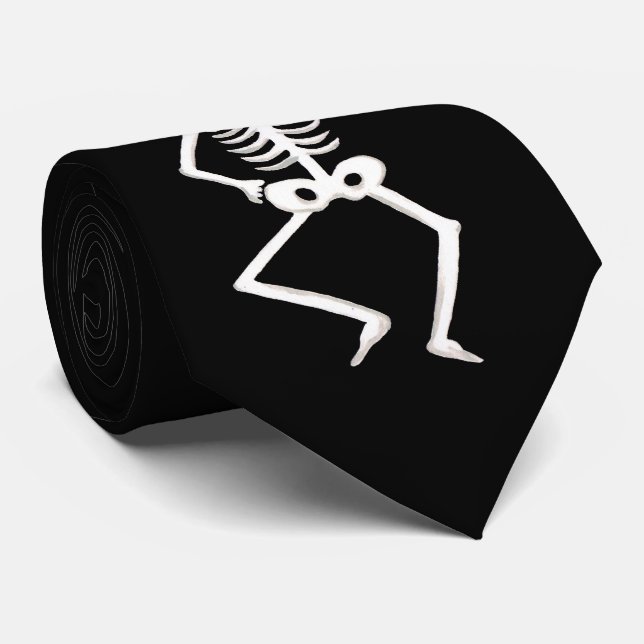 Black White Halloween Skeleton Bones Dance Neck Tie (Rolled)