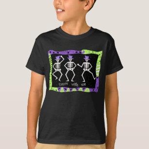 Black White Halloween Skeleton Bones Dance T-Shirt