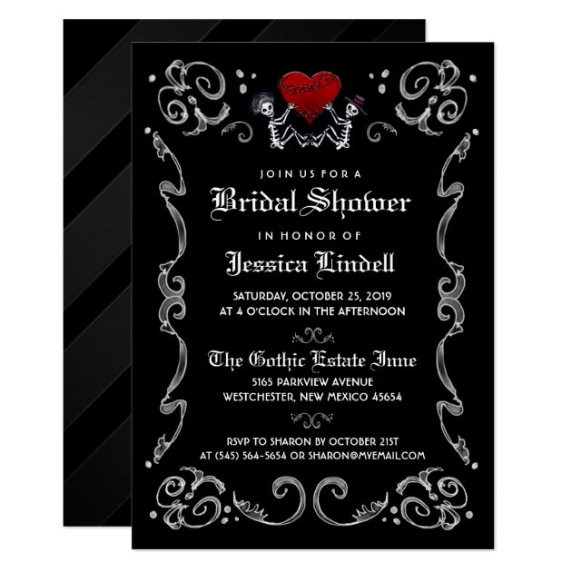 Black White Halloween Skeleton Bridal Shower Invitation