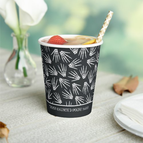 Black  White Halloween Skeleton Hands Pattern Paper Cups