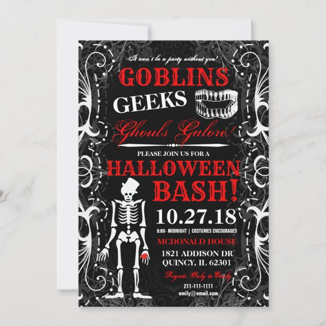 Black White Halloween Skeleton Party Invitation (Front)