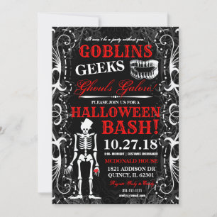 Black White Halloween Skeleton Party Invitation