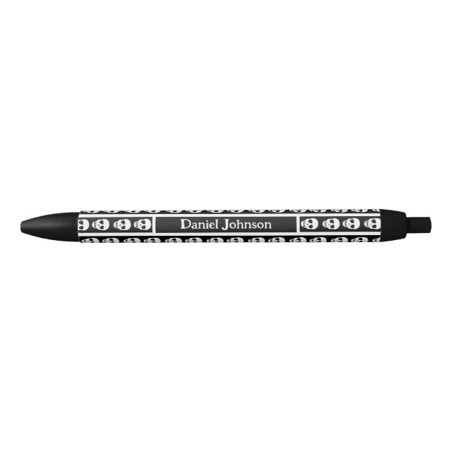 Black & White Halloween Skull Pattern Monogram  Pen (Front)