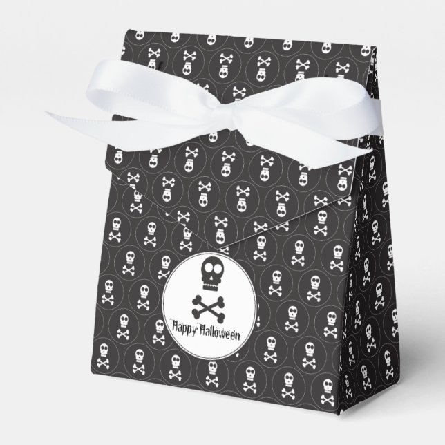 Black & White Halloween Skulls Favor Box (Front Side)