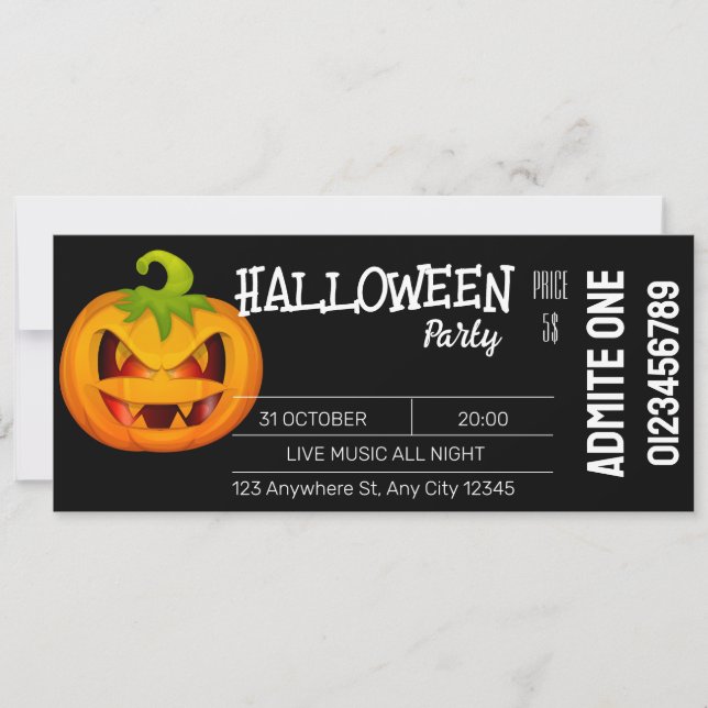 Black White Halloween Ticket Invitation (Front)