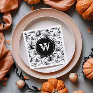 Black & White Halloween Toile Monogram Napkins