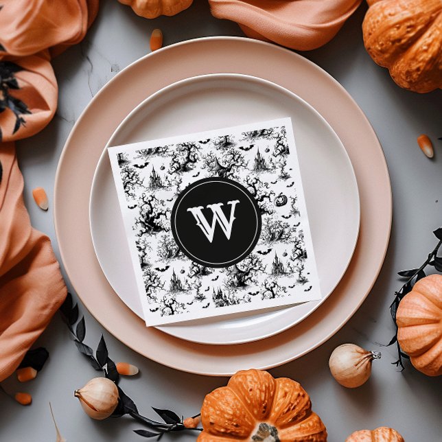 Black & White Halloween Toile Monogram Napkins (Creator Uploaded)
