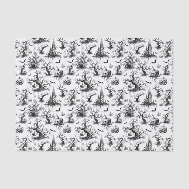 Black & White Halloween Toile Tissue Paper (Front)