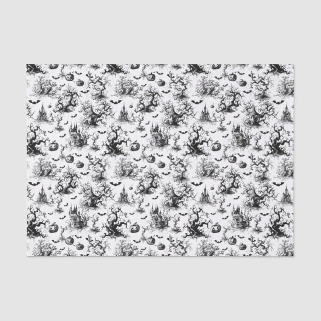 Black & White Halloween Toile Tissue Paper (Front)