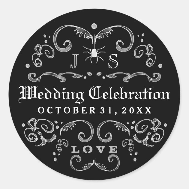 Black & White Halloween Wedding Celebration Gothic Classic Round Sticker