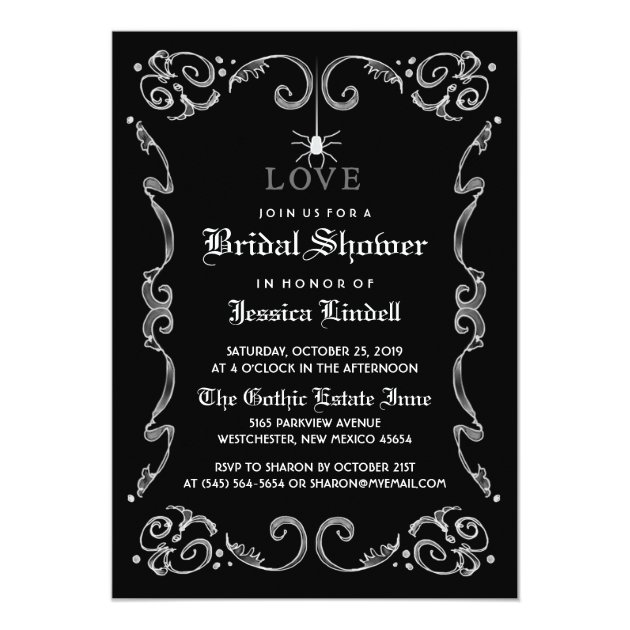 Black White Halloween Wedding Gothic Bridal Shower Invitation