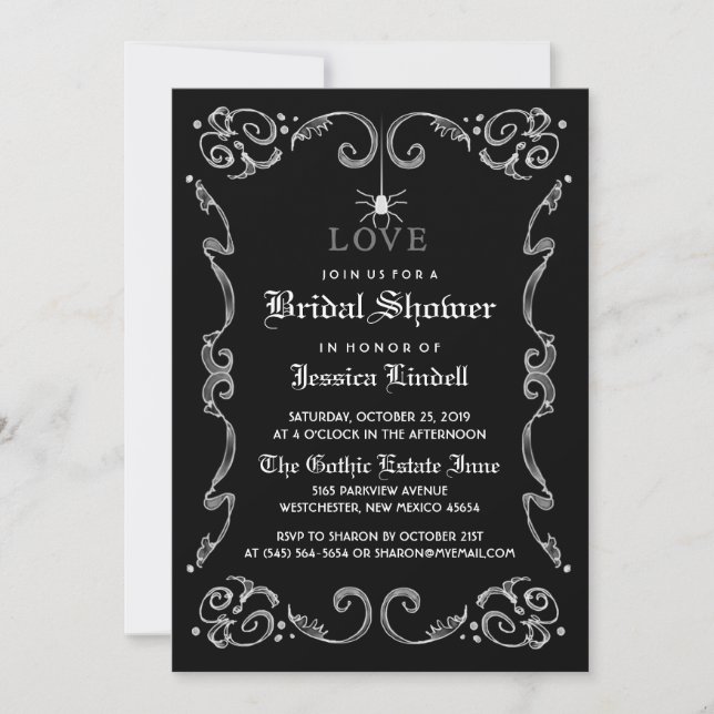 Black White Halloween Wedding Gothic Bridal Shower Invitation (Front)