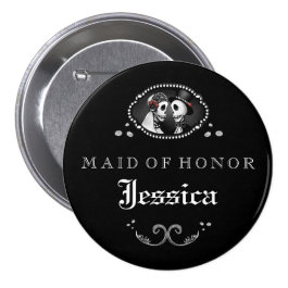 Black White Halloween Wedding Maid of Honor Button