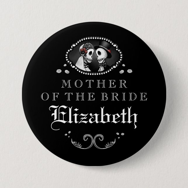 Black White Halloween Wedding Mother of Bride Pinback Button (Front)
