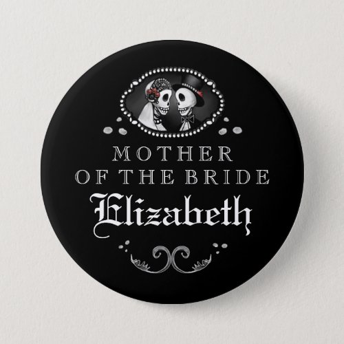 Black White Halloween Wedding Mother of Bride Pinback Button