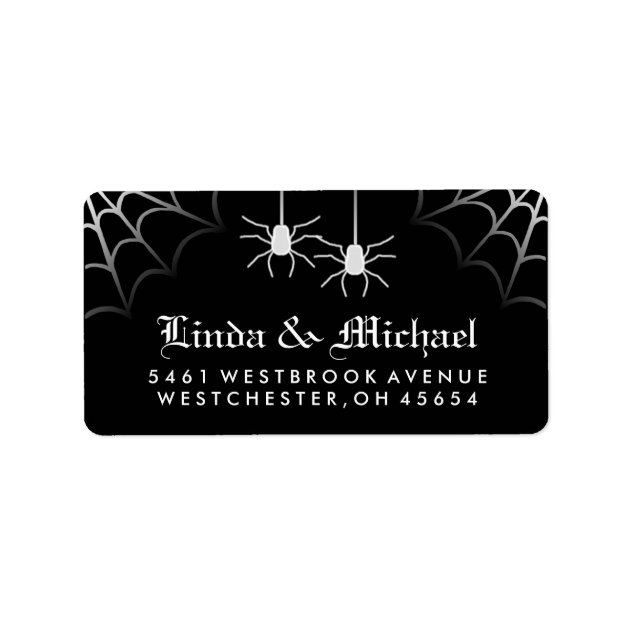 Black White Halloween Wedding Spiders Web Address Label