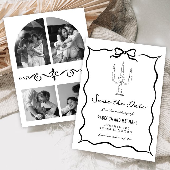 Black & White Hand Drawn Bow Photo Wedding Save The Date (Creator Uploaded)