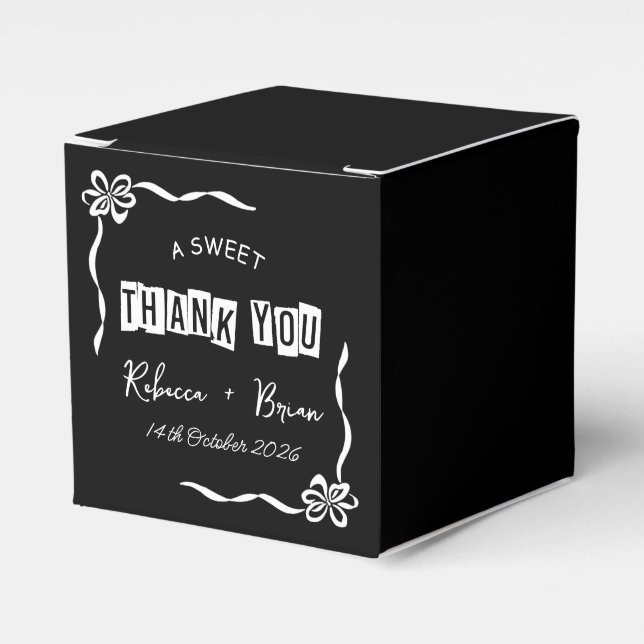 Black & White Hand Drawn Bow Sketch Wedding Favor Boxes (Front Side)