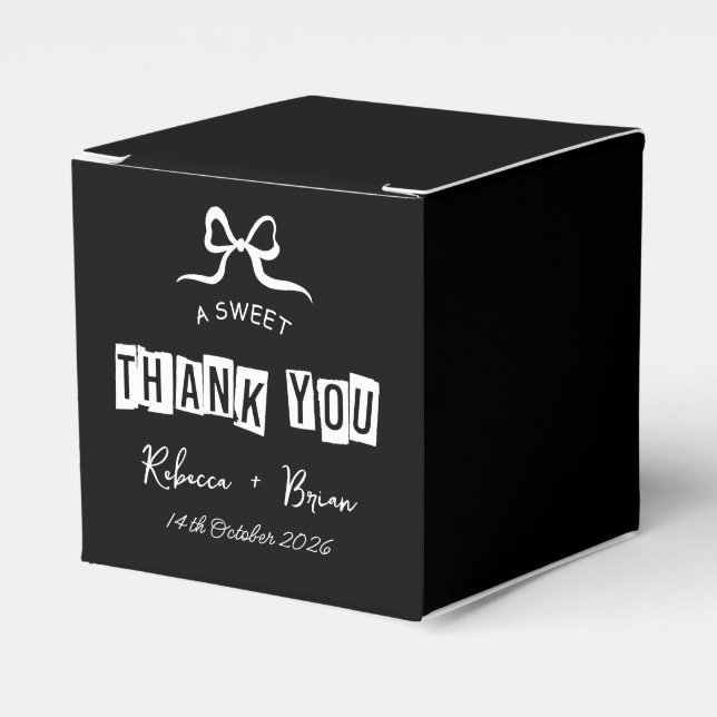 Black & White Hand Drawn Bow Sketch Wedding Favor Boxes (Front Side)