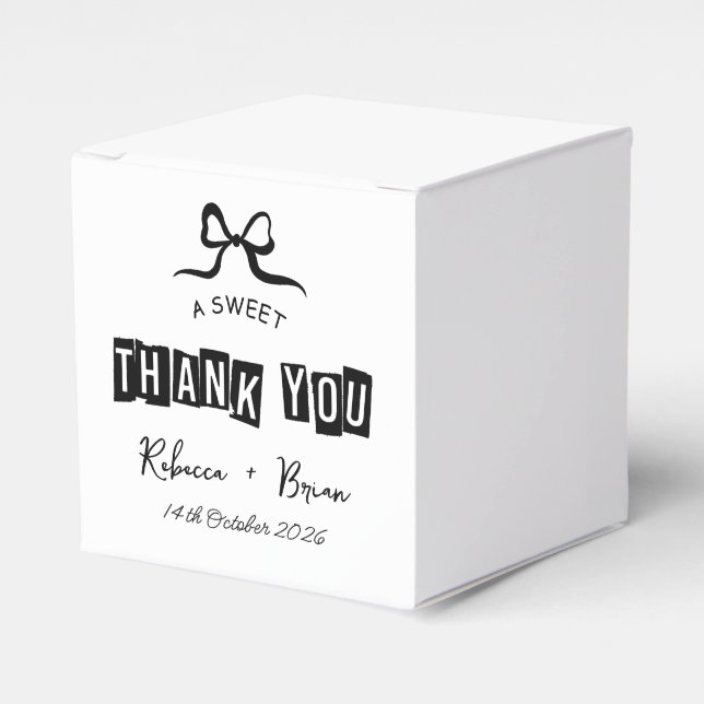 Black & White Hand Drawn Bow Sketch Wedding Favor Boxes (Front Side)