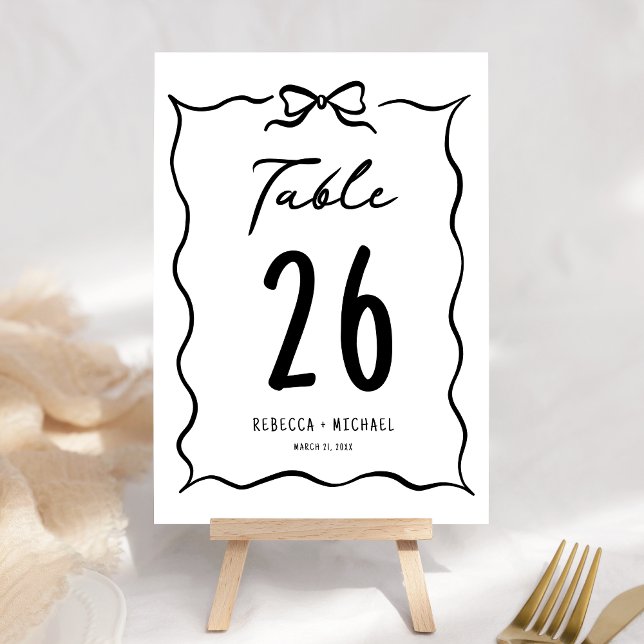 Black & White Hand Drawn Bow Wedding Table Number (Creator Uploaded)
