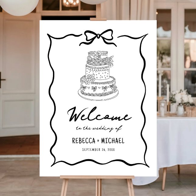 Black & White Hand Drawn Bow Wedding Welcome Sign (Creator Uploaded)