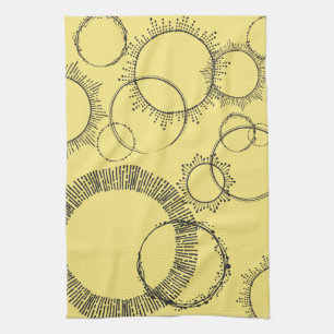 Black White Hand Drawn Circles Lines Starburst Kitchen Towel