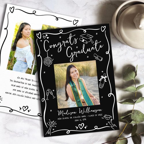 Black White Hand Drawn Doodles Graduation 4 Photo