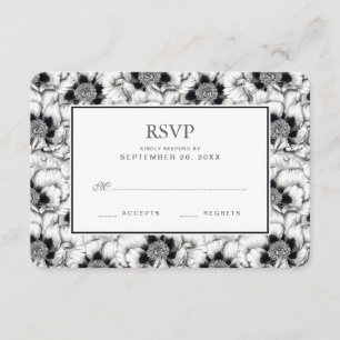 Black & White Hand Drawn Floral - Wedding RSVP Card