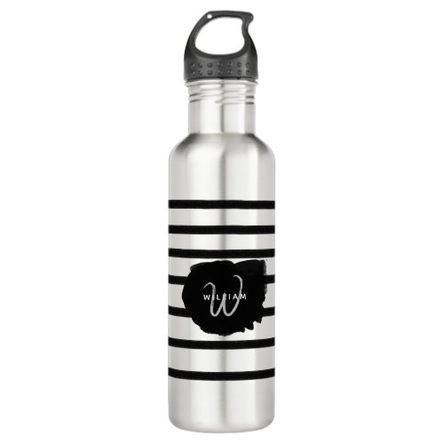 Black  White Hand Drawn Lines  Stainless Steel Water Bottle