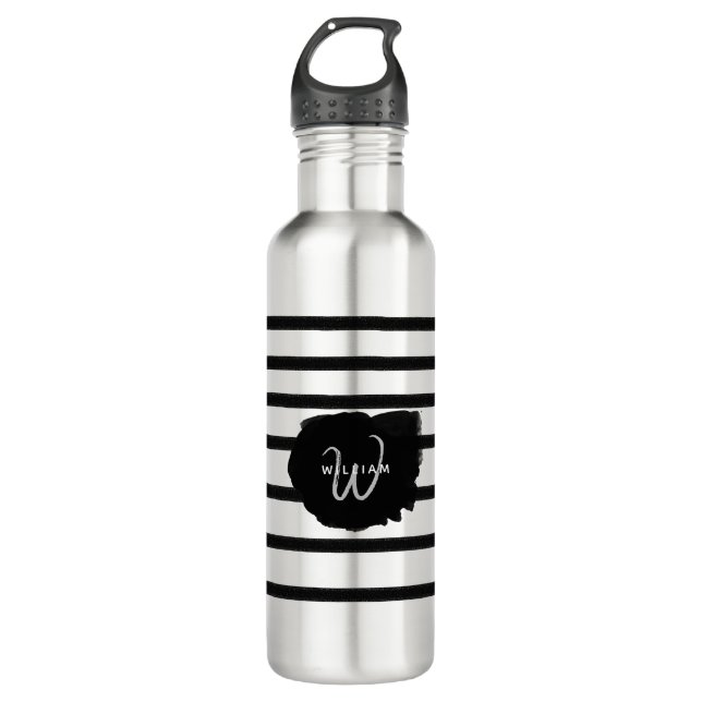 Black & White Hand Drawn Lines  Stainless Steel Water Bottle (Front)