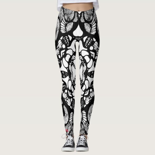 black white hand drawn mandala digital art leggings