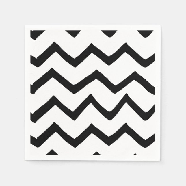 Black & White Hand Drawn Painted Chevron Pattern Paper Napkins (Front)