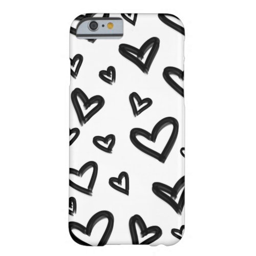 Black  White Hand_Drawn Painted Doodle Hearts Barely There iPhone 6 Case