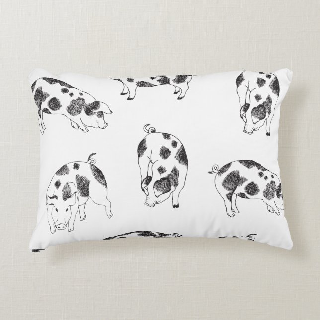 Black & white hand drawn pig cow spots pattern accent pillow (Front)