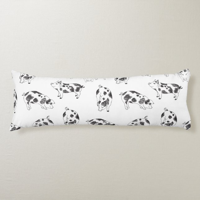 Black & white hand drawn pig cow spots pattern body pillow (Front)